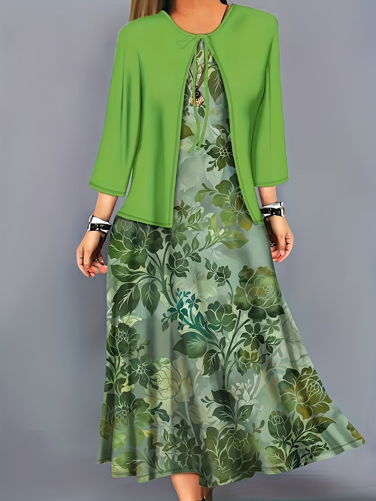 Floral Breeze Layered Dress Set with Jacket