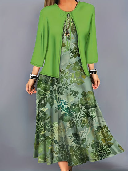 Floral Breeze Layered Dress Set with Jacket