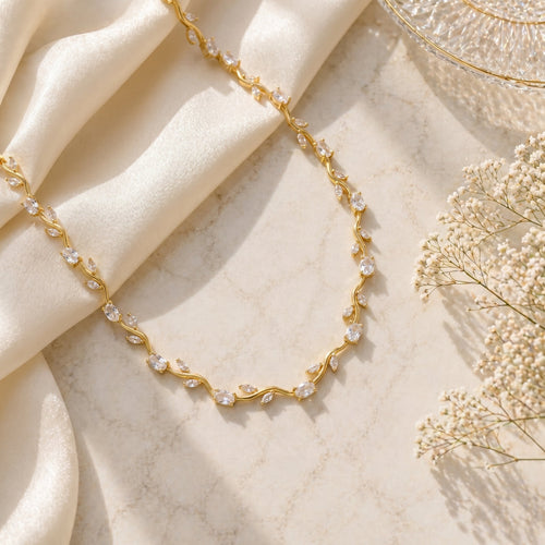 Crystal Vine Elegance white Tulip Necklace