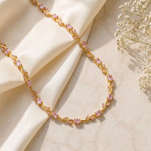 Pink Tulip Crystal Floral Necklace