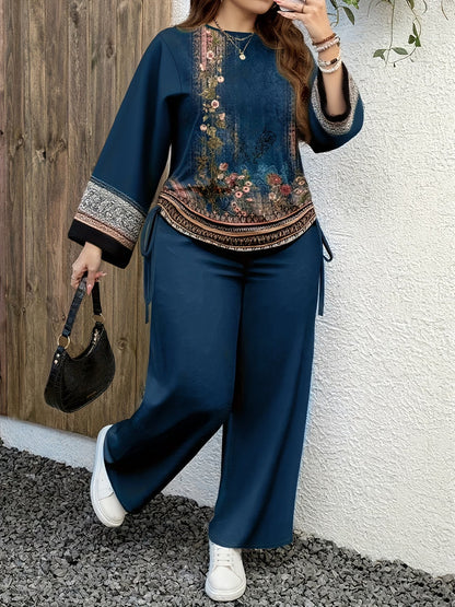 Plus-Size Vintage Print Two-Piece Set