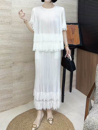Effortless Style Plus Size Ruffle Tassel Skirt Co-Ord Set