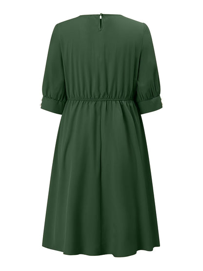 Elegant Korean Style Pleated A-Line Knee Length Dress