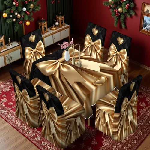 Luxury Minimalist Pattern Dining Tablecloth & Skirted Chair Cover Set – Decorative Dining Chair Covers