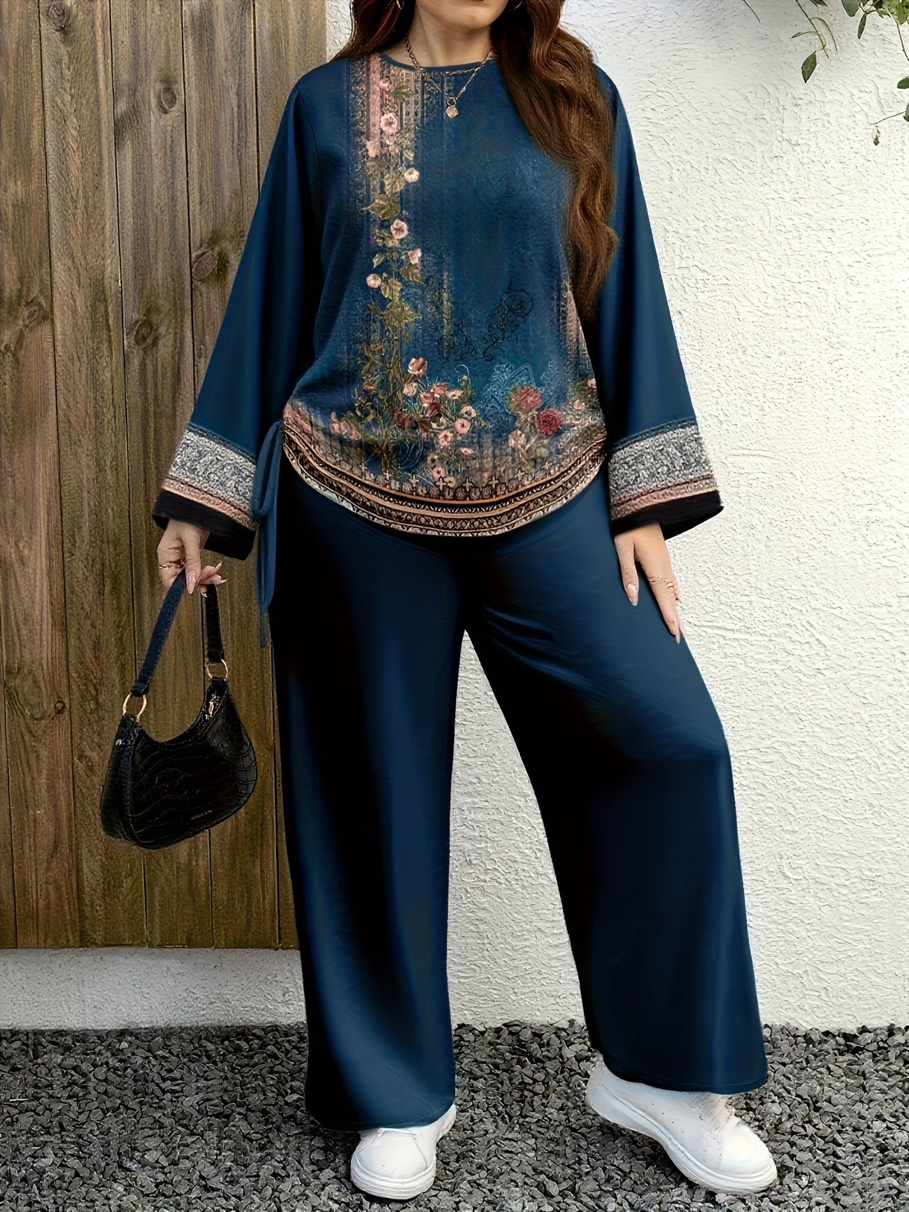 Plus-Size Vintage Print Two-Piece Set