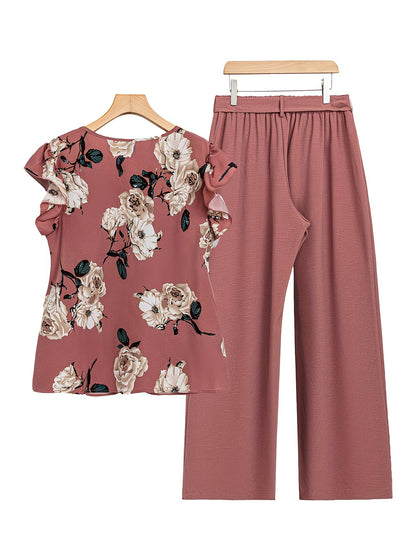 Paisley Elegance V-Neck Pleated Co-Ord Set
