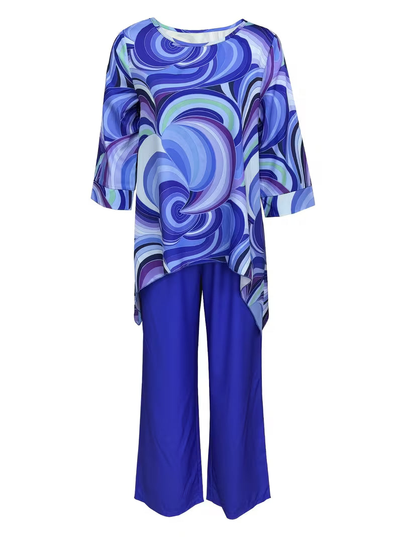 Women’s Fashion Printed Round Neck Two-Piece Set