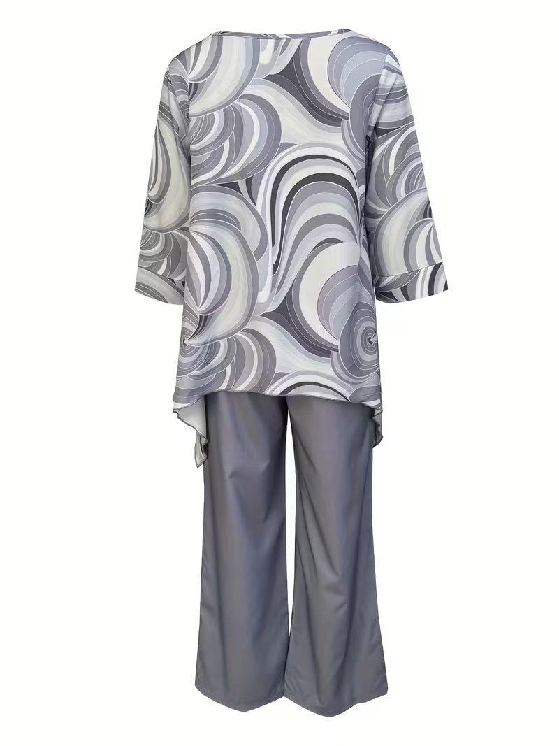 Women’s Fashion Printed Round Neck Two-Piece Set