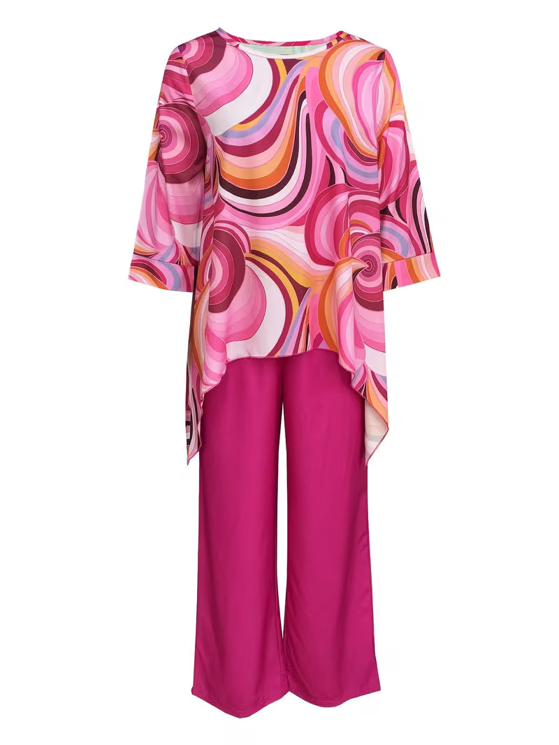 Women’s Fashion Printed Round Neck Two-Piece Set