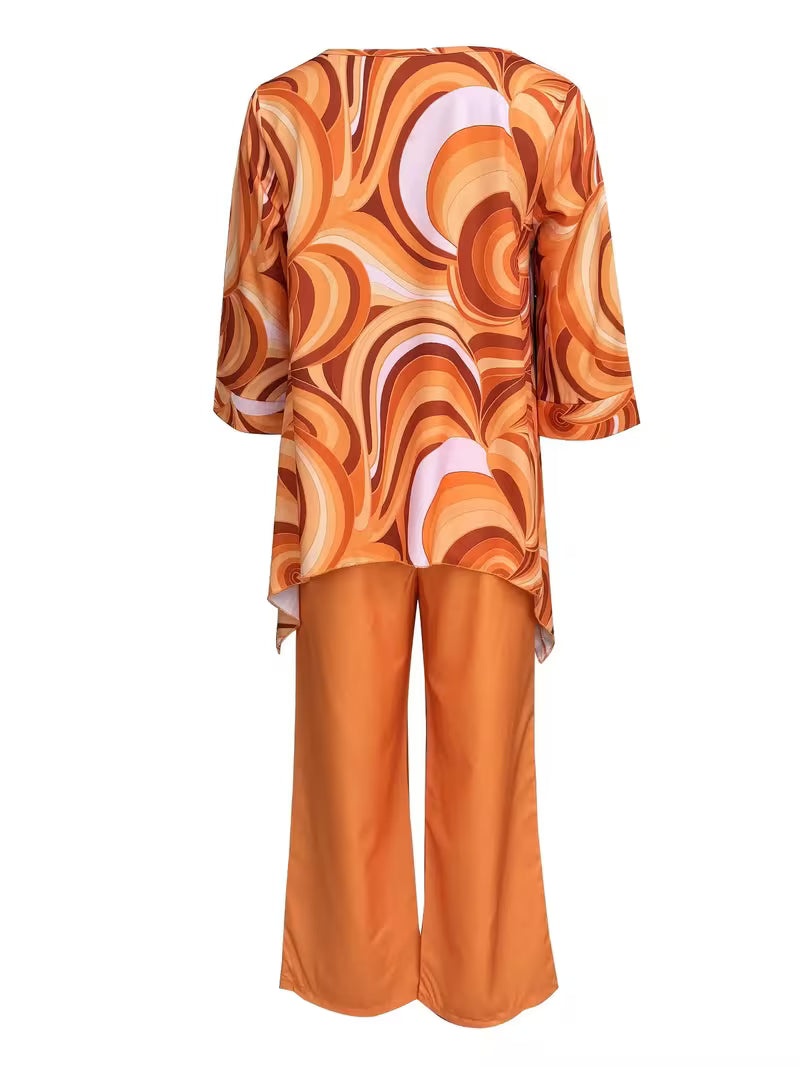Women’s Fashion Printed Round Neck Two-Piece Set