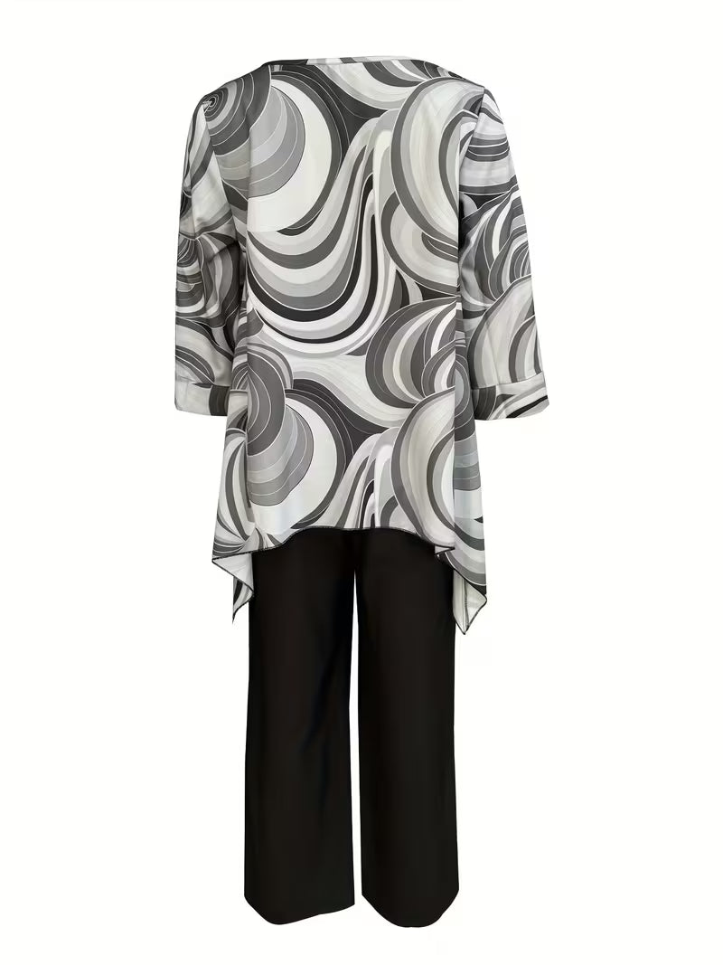 Women’s Fashion Printed Round Neck Two-Piece Set