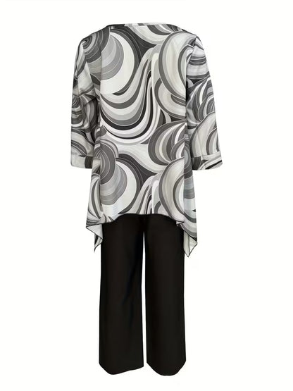 Women’s Fashion Printed Round Neck Two-Piece Set