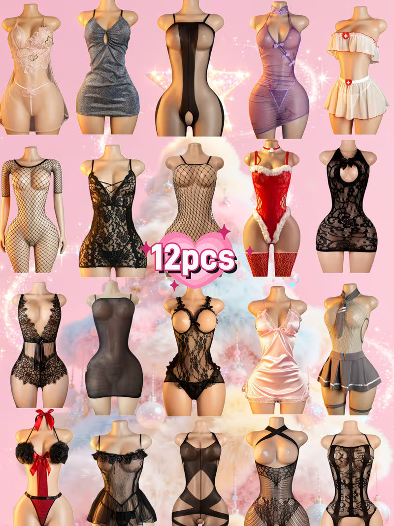 Elegant Lace & Fishnet Bodysuit Set