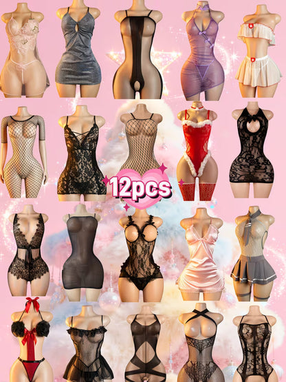Elegant Lace & Fishnet Bodysuit Set