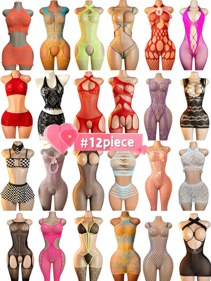 Elegant Lace & Fishnet Bodysuit Set