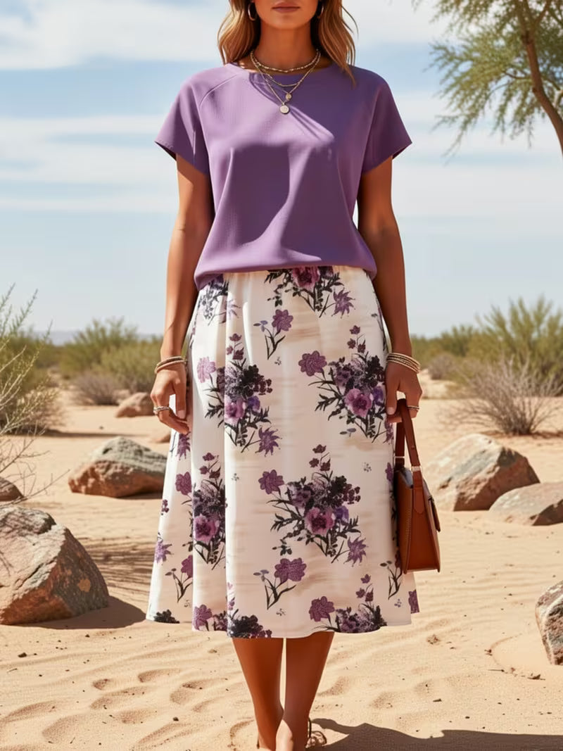 Boho Breeze Vintage Top & Printed Skirt Set