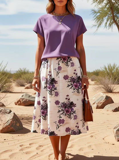 Boho Breeze Vintage Top & Printed Skirt Set