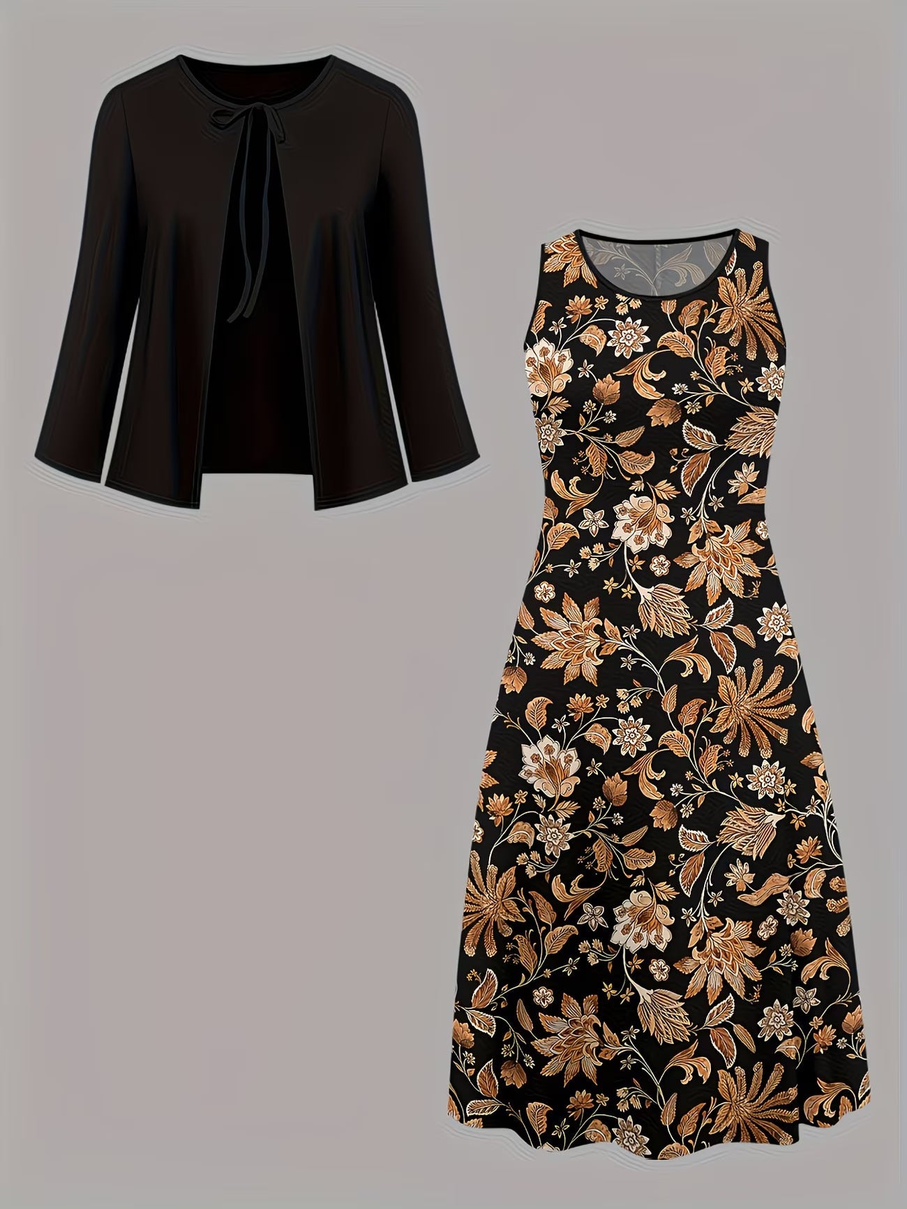Floral Breeze Layered Dress Set with Jacket