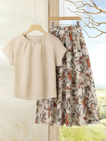 Boho Breeze Vintage Top & Printed Skirt Set