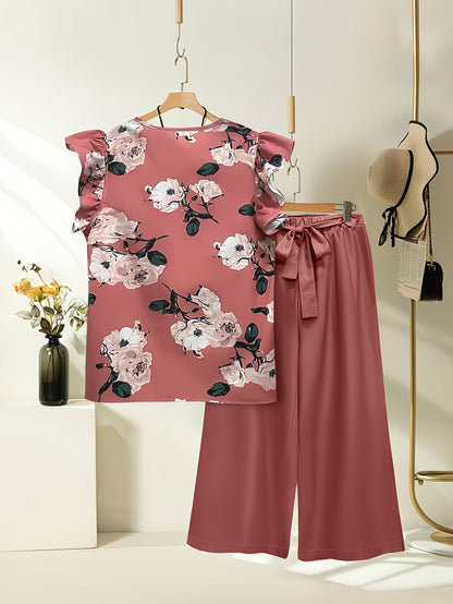 Paisley Elegance V-Neck Pleated Co-Ord Set