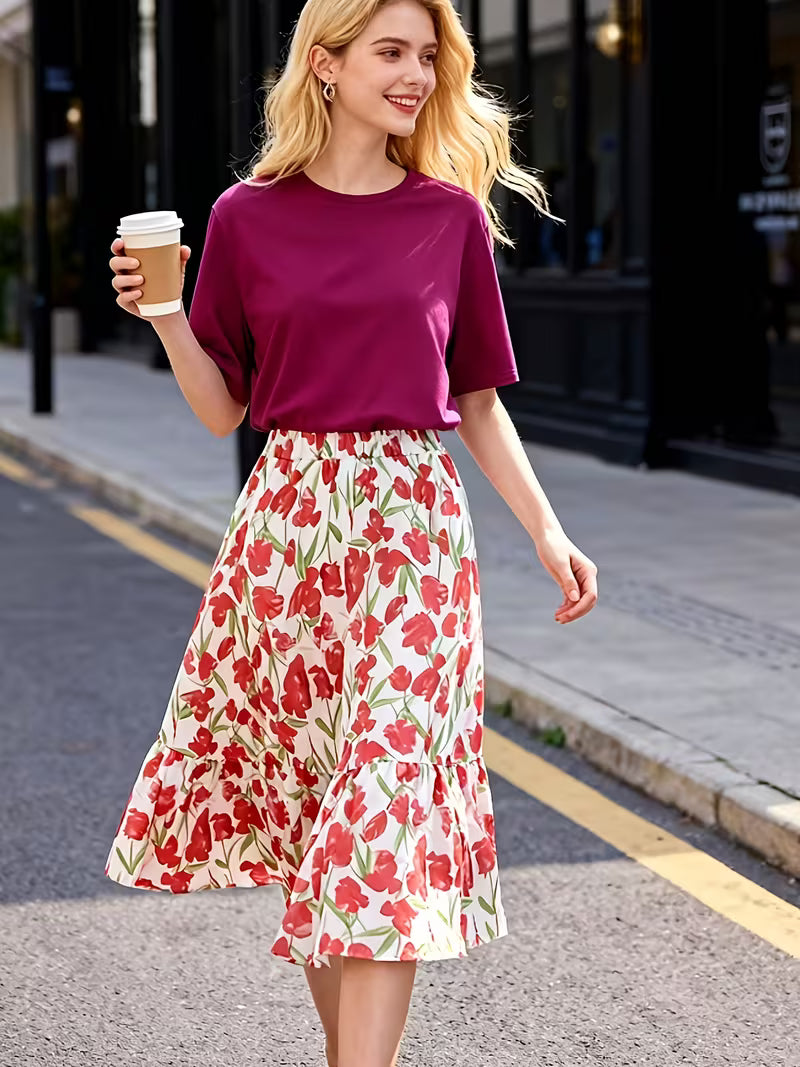 Boho Breeze Vintage Top & Printed Skirt Set