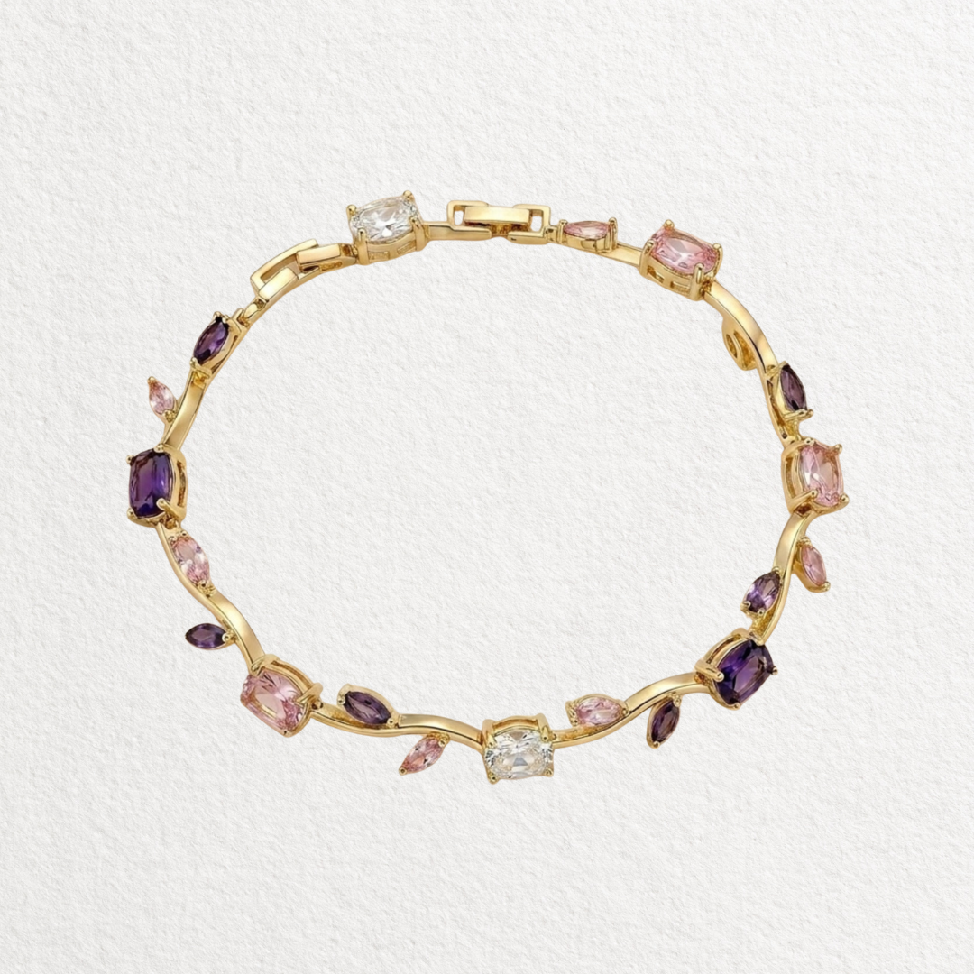 Pink Purple Tulip Crystal Bracelet