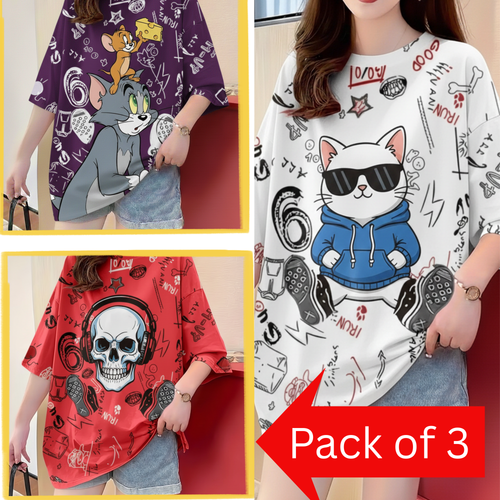 Pack of 3 Women’s Graphic Printed T-Shirts | Casual Stylish Cotton Tees