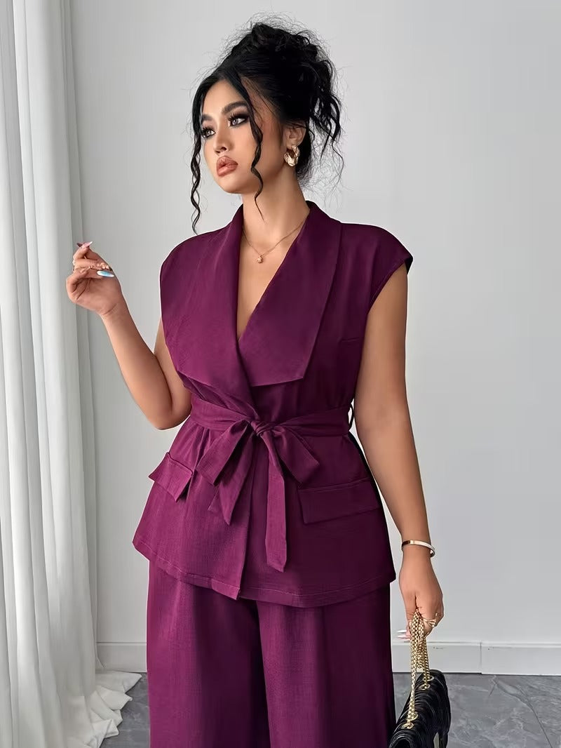 Power Style Plus Size Vest & Wide-Leg Pants Set for Work & Beyond