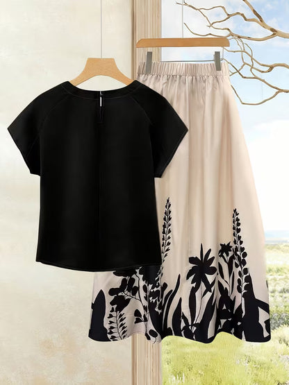 Boho Breeze Vintage Top & Printed Skirt Set
