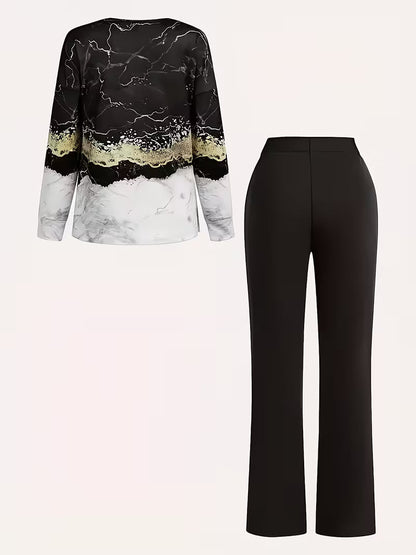 Premium V-Neck Printed Co-Ord Set – Elegant 2PCS Outfit