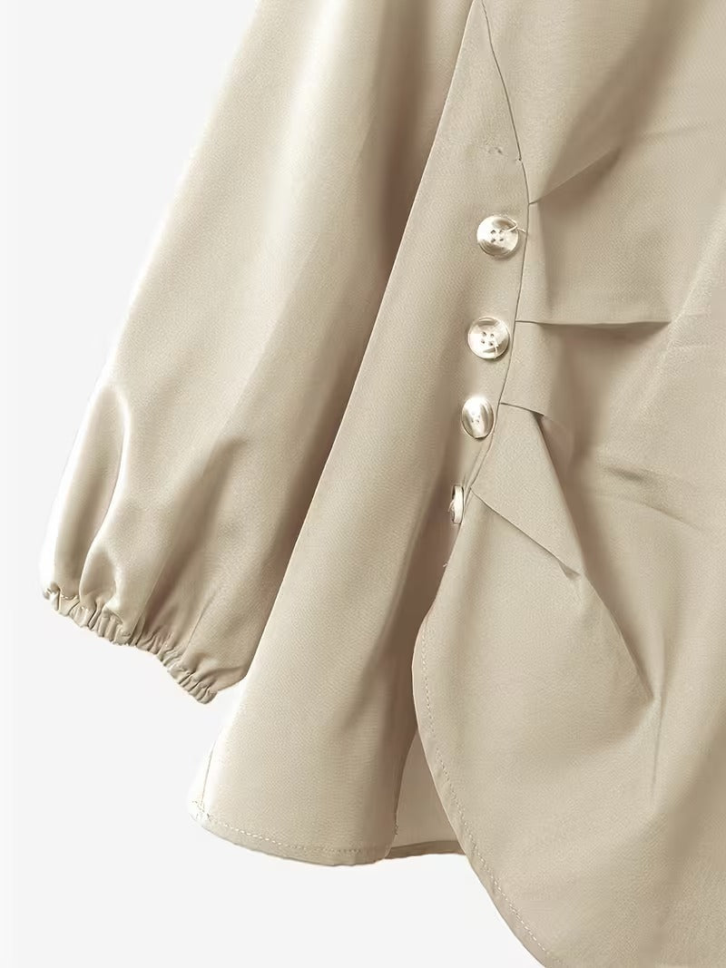 Sophisticated Button Detail Pleated Top & Skirt Co-Ord