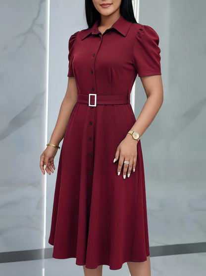 Women’s Lapel Collar Midi Dress with Tie Hem