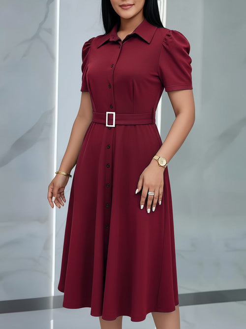 Women’s Lapel Collar Midi Dress with Tie Hem