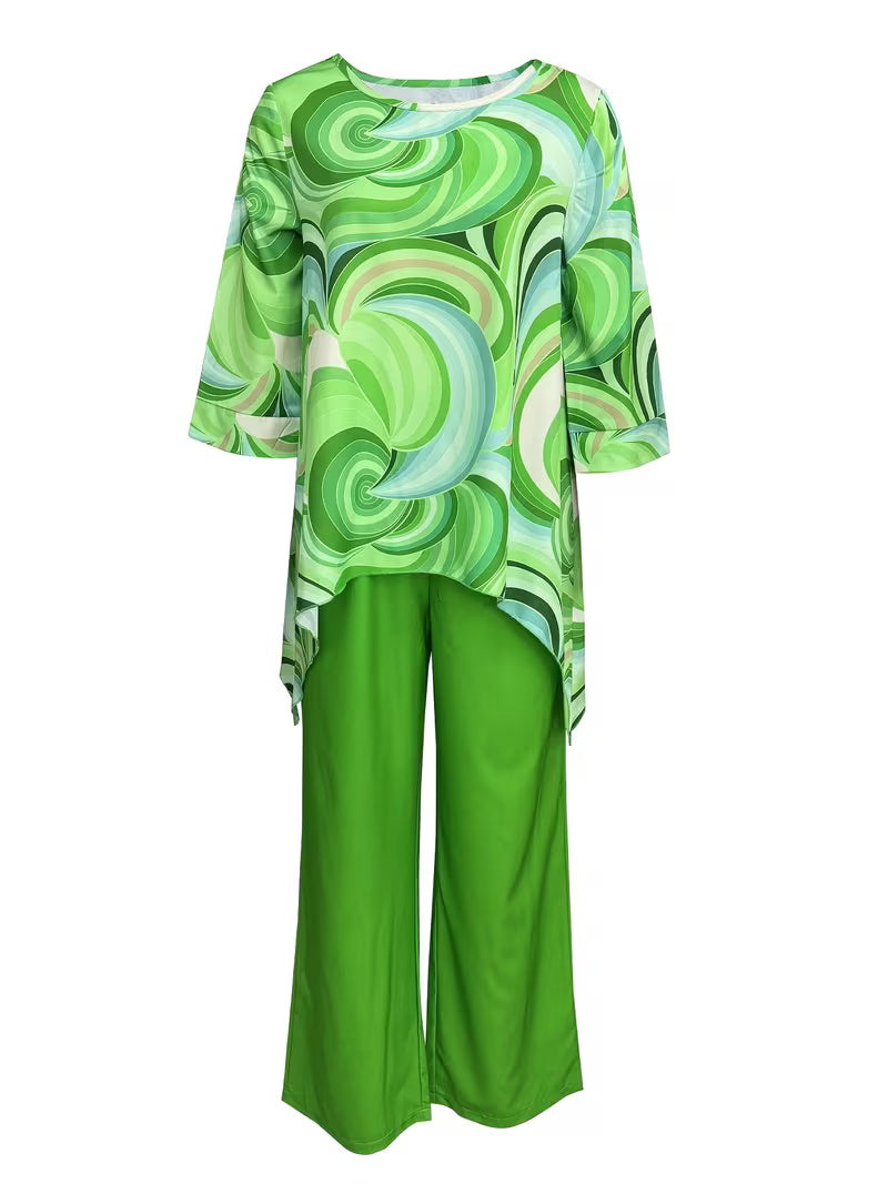 Women’s Fashion Printed Round Neck Two-Piece Set