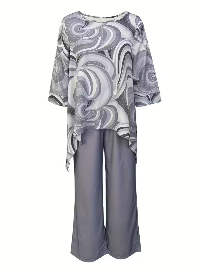 Women’s Fashion Printed Round Neck Two-Piece Set