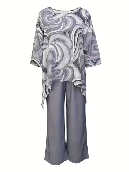 Women’s Fashion Printed Round Neck Two-Piece Set