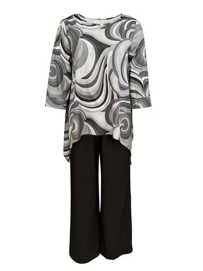 Women’s Fashion Printed Round Neck Two-Piece Set