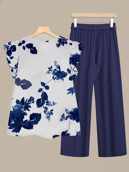 Paisley Elegance V-Neck Pleated Co-Ord Set