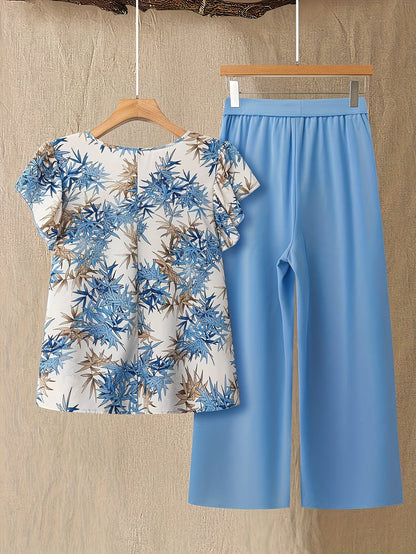 Paisley Elegance V-Neck Pleated Co-Ord Set