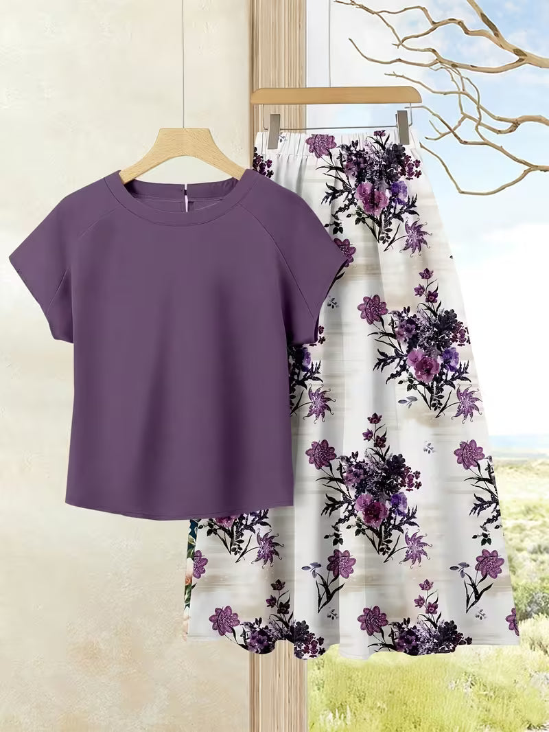 Boho Breeze Vintage Top & Printed Skirt Set