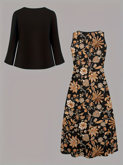 Floral Breeze Layered Dress Set with Jacket
