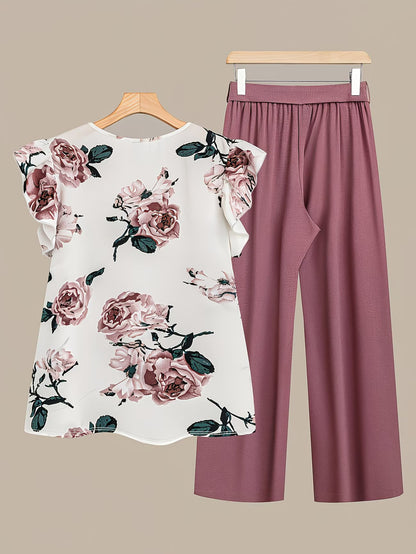 Paisley Elegance V-Neck Pleated Co-Ord Set