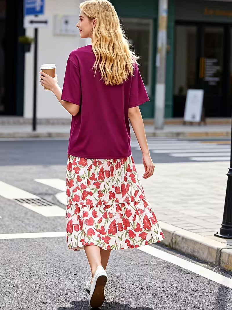 Boho Breeze Vintage Top & Printed Skirt Set