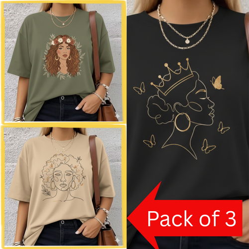 Pack of 3 Women’s Graphic Printed T-Shirts | Casual Stylish Cotton Tees
