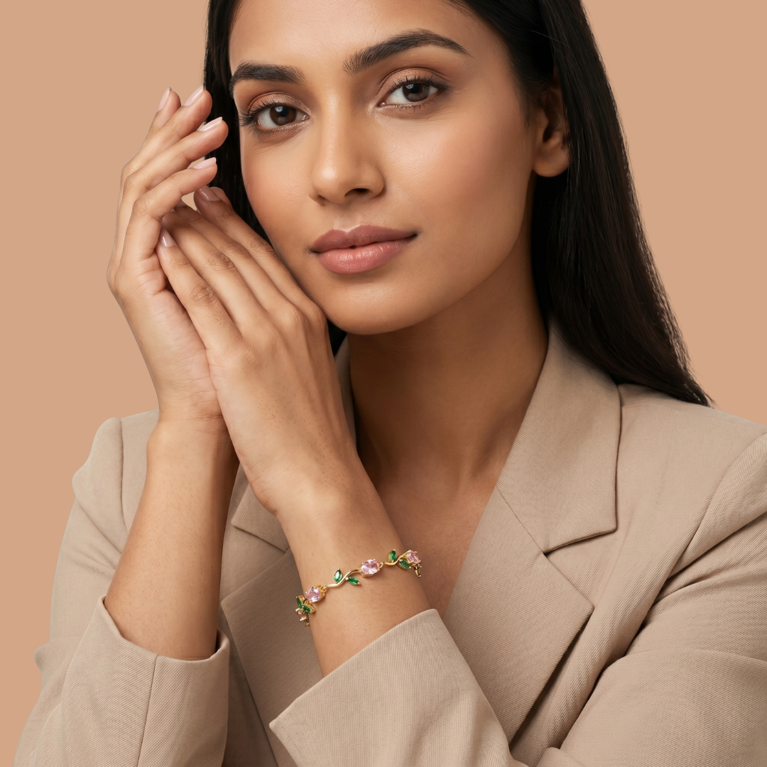 Pink Green Tulip Bracelet (Gold )
