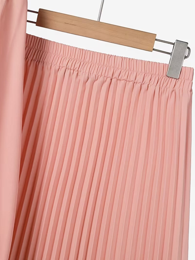 Sophisticated Button Detail Pleated Top & Skirt Co-Ord