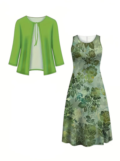Floral Breeze Layered Dress Set with Jacket