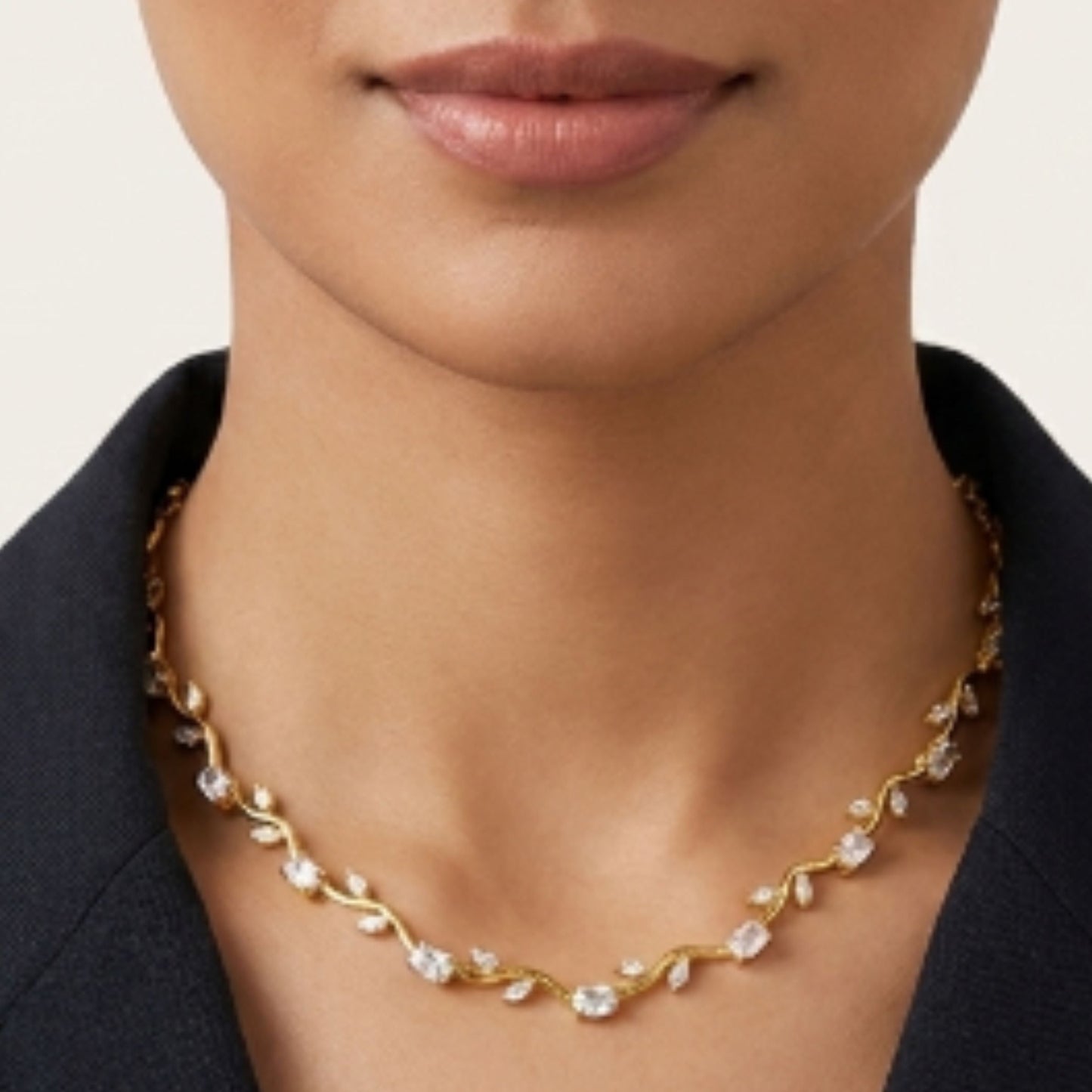 Crystal Vine Elegance white Tulip Necklace