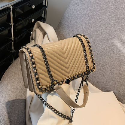 Minimalist Herringbone Flap Chain Bag