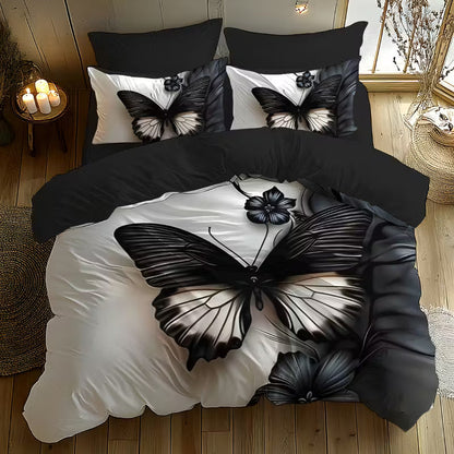 Luxury Dark Butterfly Digital Print Duvet Cover Set – Soft Brushed Polyester Bedding